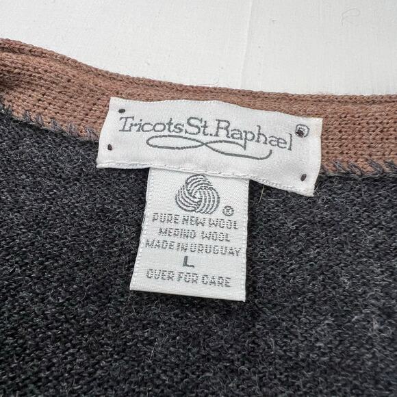 Tricots St. Raphael Vintage Wool Gray Tan Cardigan Sweater Men's size Large - Picture 3 of 5